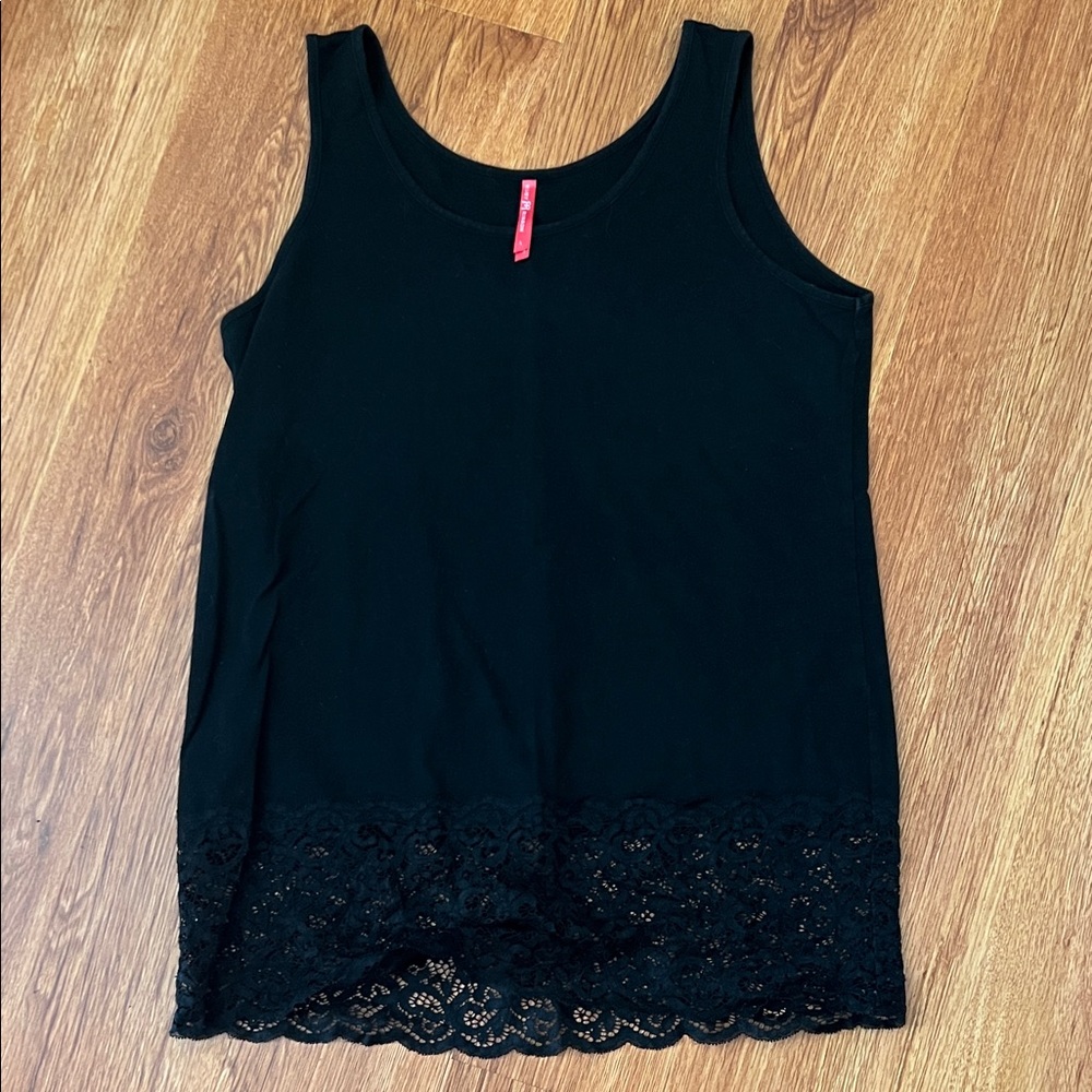 Ruby Ribbon Black Lace Trim Tank Top